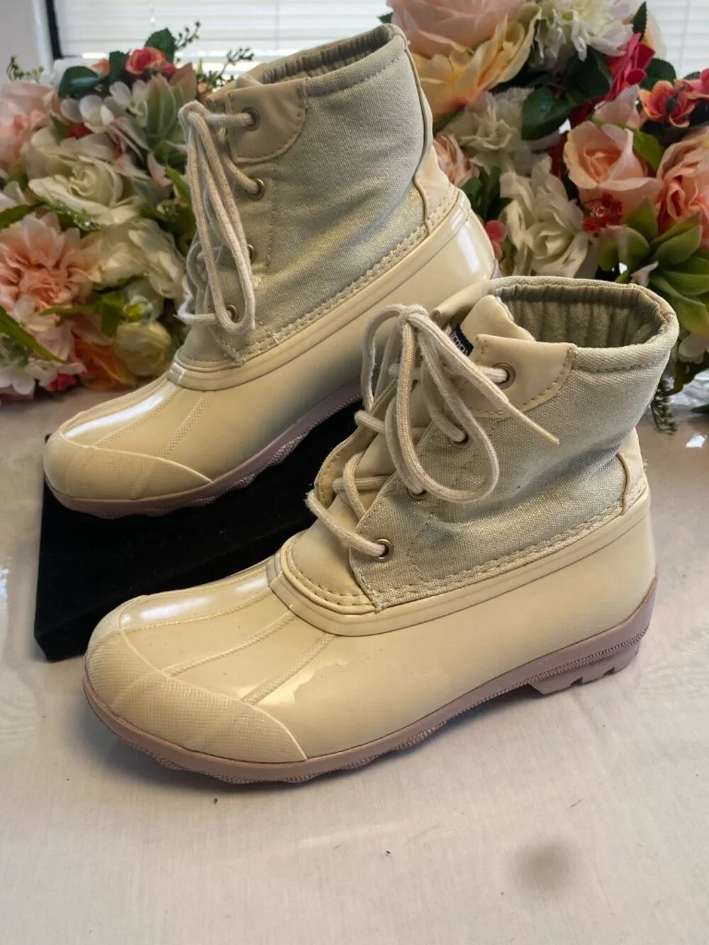 Sperry Port Boot Girls 3M Cream Pink Duck Boots